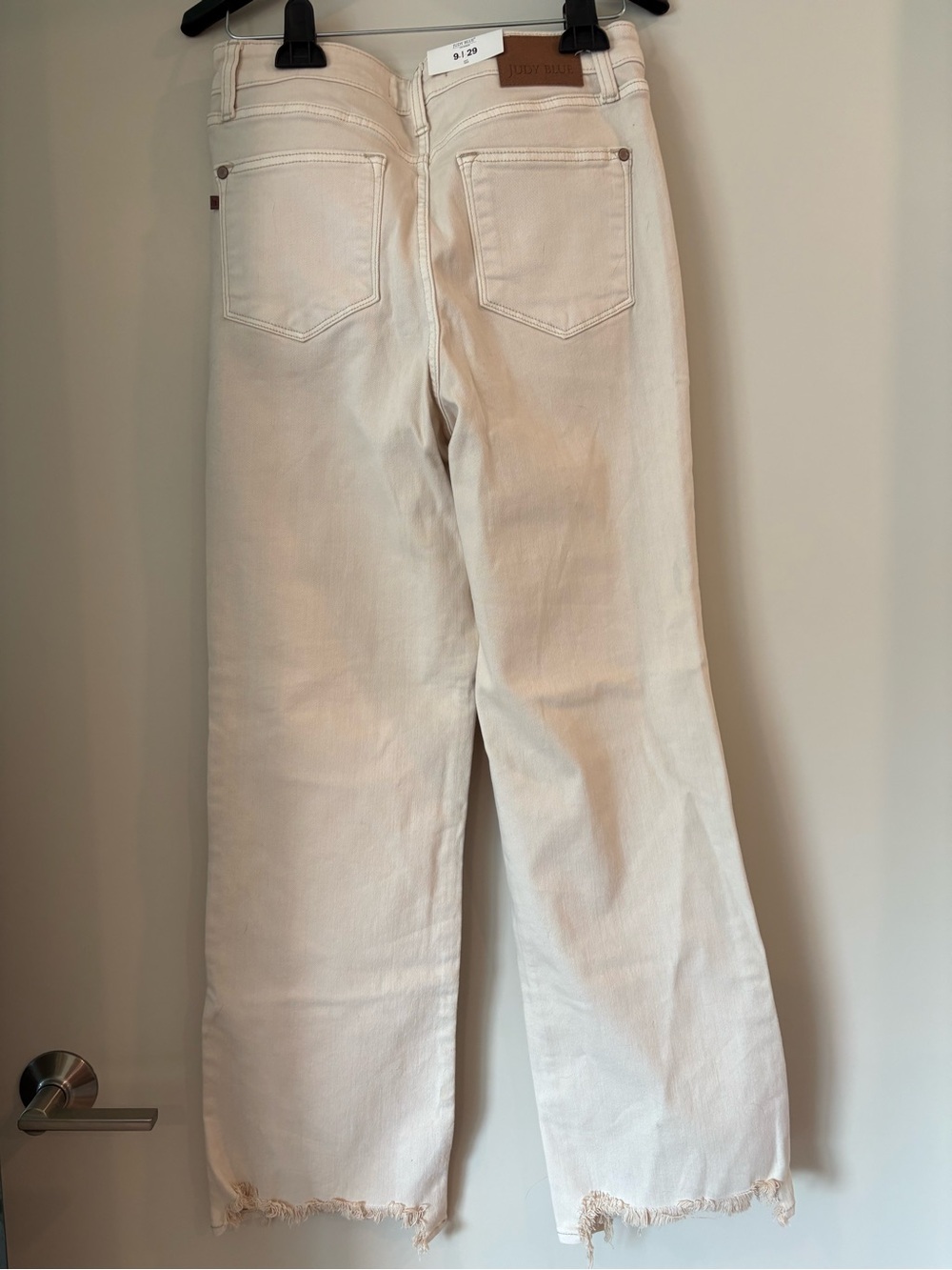 Judy Blue Cream Straight Fit Jeans with Frayed Hem - Picture 2 of 5